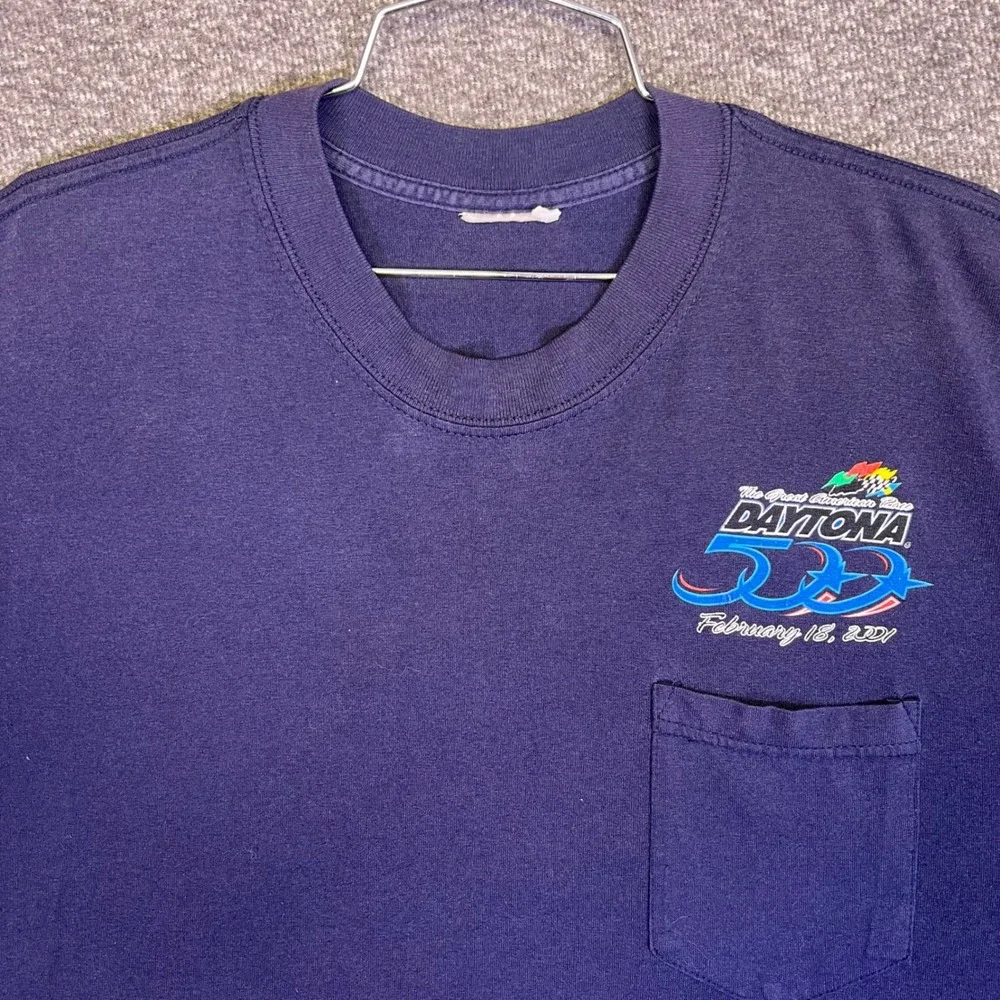 Daytona 500 Shirt Mens L Navy‎ Blue Vintage 2001 Racing Pocket Graphic Tee